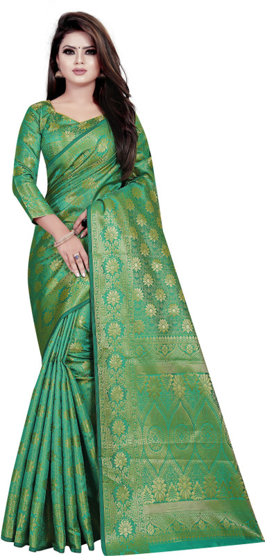 hinayat fashion Paisley Banarasi Cotton Silk Saree(Green)