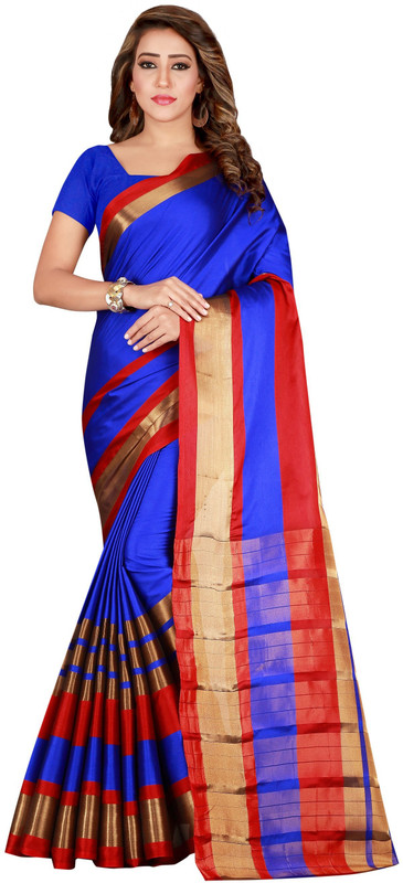 4jstar Solid Fashion Cotton Silk Saree(Blue)