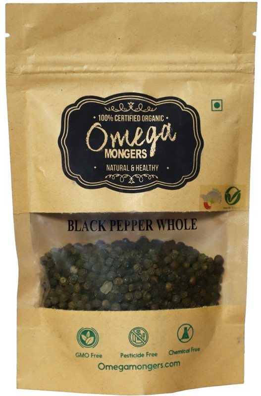 omega mongers Organic Black Pepper Whole 100gm(100 g)