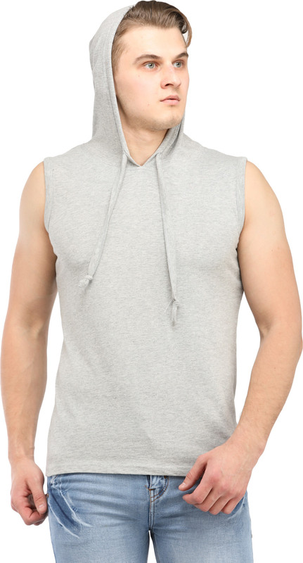 denzolee Solid Men Hooded Neck Grey T-Shirt