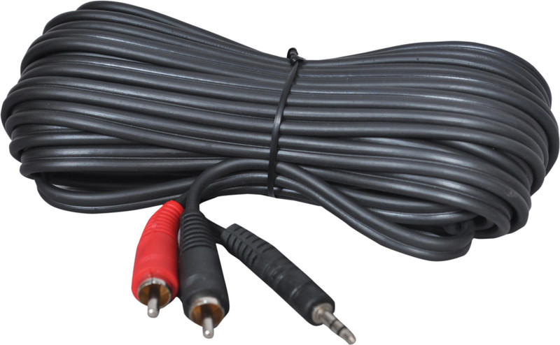 Crystonics TV-out Cable 10 Meter 3.5 mm Stereo AUX Male to 2 RCA Male Audio Cable(Black, For Home Theater, 10 m)
