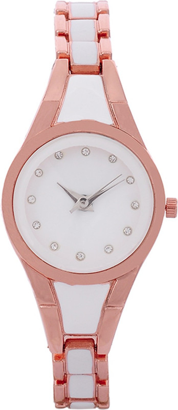 blutech New Fashion Luxury Rose Gold Colour With White Strips For Womens & Girls Analog Watch  - For Girls