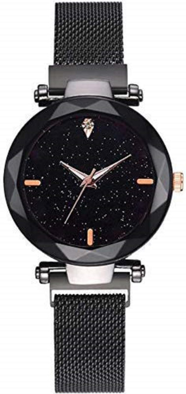 selloria Luxury Mesh Magnet Buckle Starry sky Quartz Watches For girls Fashion Mysterious Black Lady Analog Watch Analog Watch 2019 black Analog Watch  - For Girls