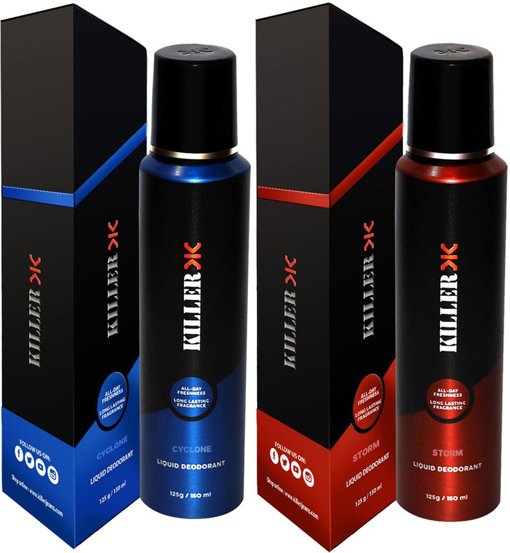 KILLER Cyclone And Storm Liquid Deodorant 150ML Each (Pack of 2) Perfume Body Spray - For Men & Women (300 ml, Pack of 2) Deodorant Spray  -  For Men & Women(300 ml, Pack of 2)
