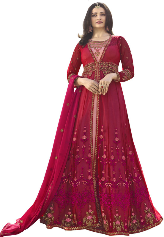 aadhiya impex Poly Silk Embroidered Salwar Suit Material(Semi Stitched)