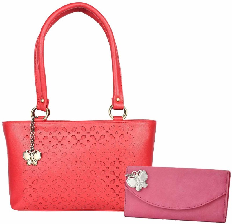 Butterflies Women Red, Pink Hand-held Bag(Pack of: 2)
