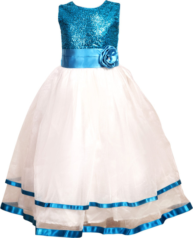 Giggles Girls Maxi/Full Length Festive/Wedding Dress(Blue, Sleeveless)