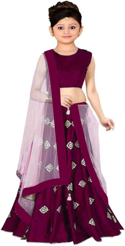 keyaan fashion Girls Lehenga Choli Western Wear Solid Lehenga, Choli and Dupatta Set(Multicolor, Pack of 3)