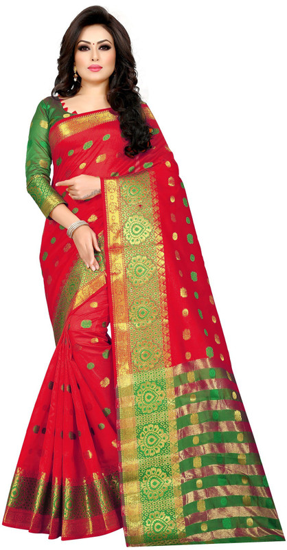 mangalam fashion Woven Banarasi Poly Silk Saree(Red)
