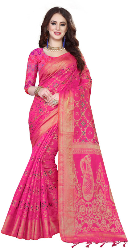 4jstar Printed, Digital Print, Graphic Print Kanjivaram Silk Blend, Jacquard, Cotton Silk Saree(Pink)