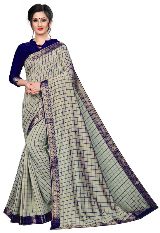 ofline selection Checkered, Woven Daily Wear Silk Blend Saree(Blue)