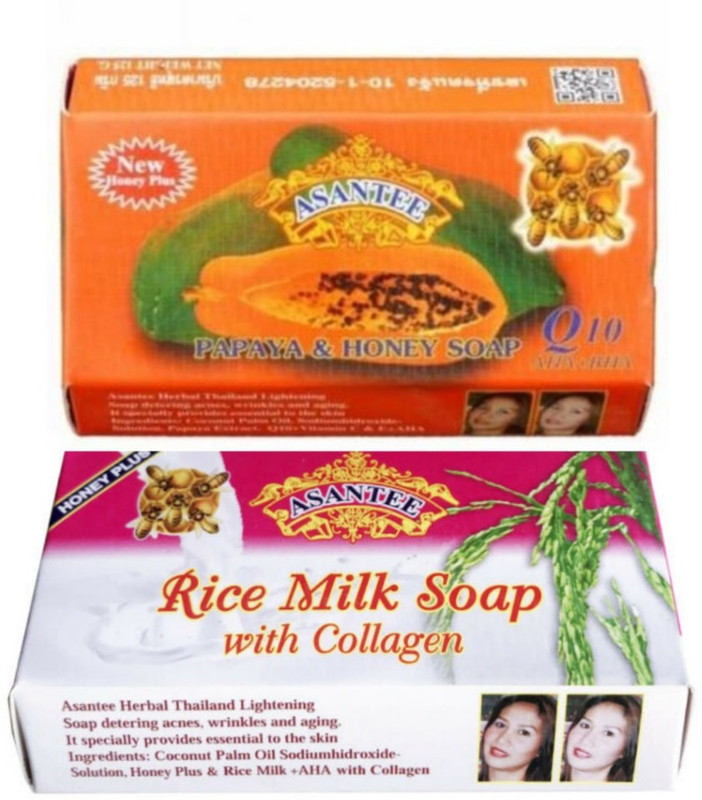 asantee Papaya & Honey With Rice Milk With Collagen Soap(2 x 125 g)