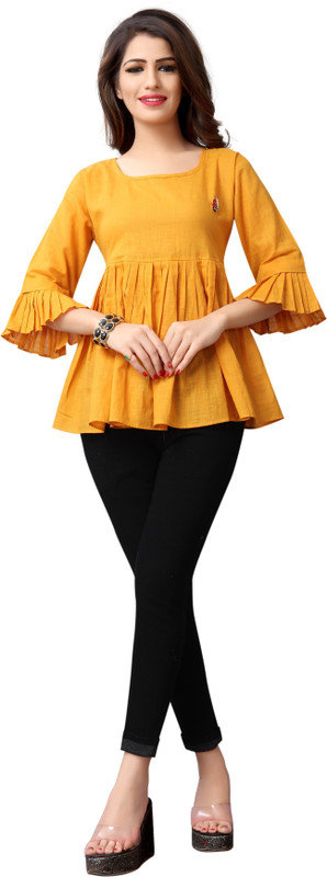 shine network Formal Full Sleeve Solid Women Yellow Top
