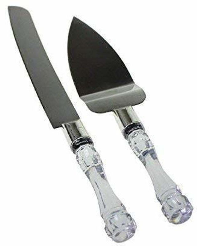 PARTH ENTERPRISE Stainless Steel Cake Knife and Server Set with Acrylic Handle Slicer Cutter Pizza Shovel Knife Pie Server Hand Tool with Cutting Knife Decorating Tools (Set of 2) Kitchen Tool Set(White, Knife, Cutter)