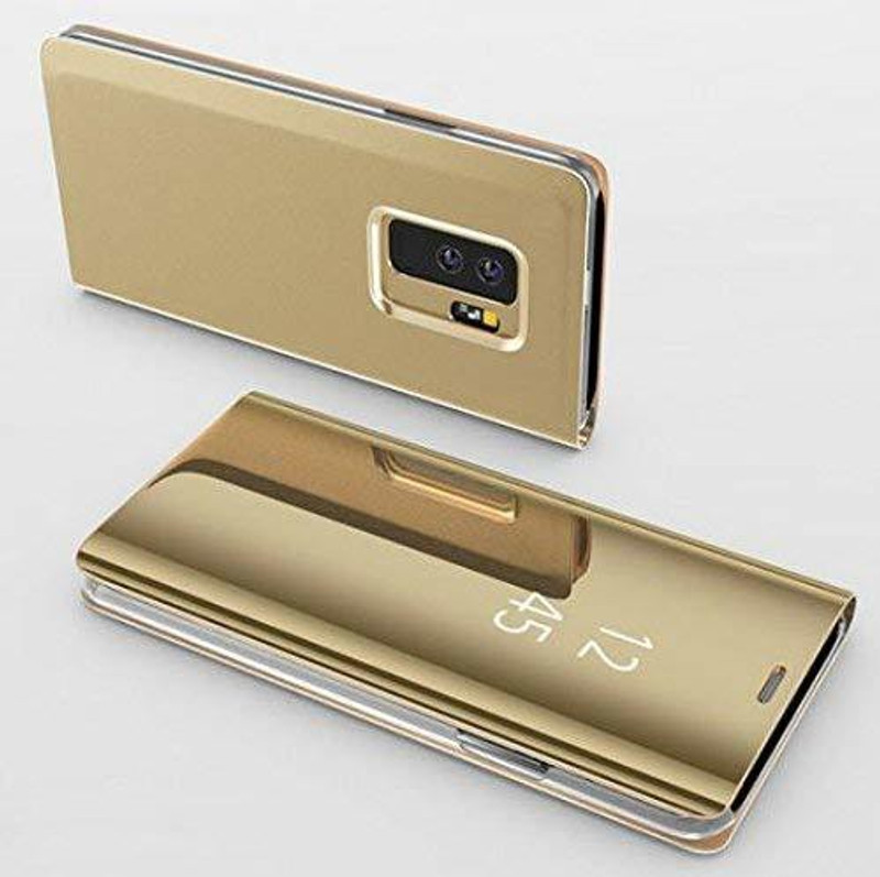 ferry cherry Back Cover for Mirror Flip with Luxury Stand Cover Smart View Semi Clear Compatible for Samsung Galaxy A6 Plus(Gold)