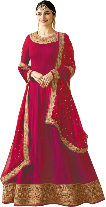 happy design Faux Georgette Embroidered Gown/Anarkali Kurta & Bottom Material(Semi Stitched)
