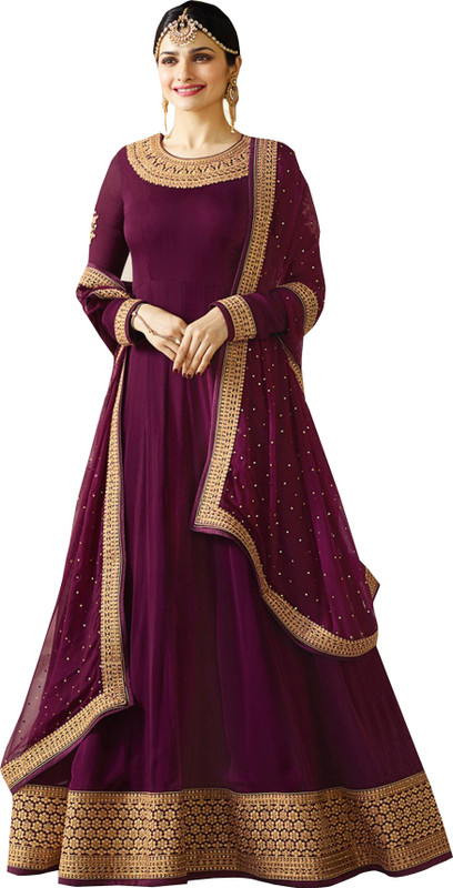 happy design Faux Georgette Embroidered Gown/Anarkali Kurta & Bottom Material(Semi Stitched)