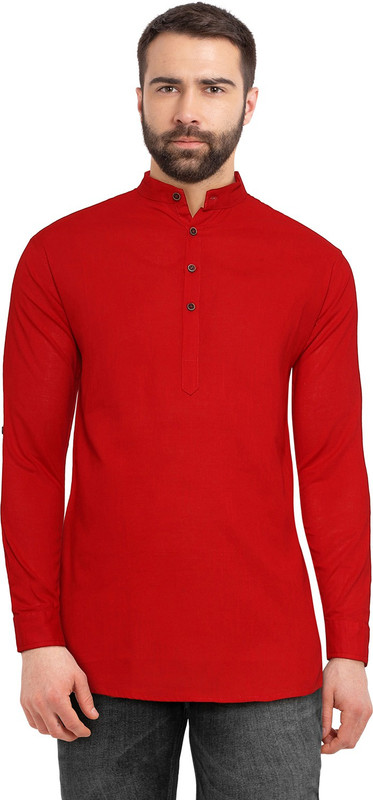 pearl ocean Men Solid Straight Kurta(Red)