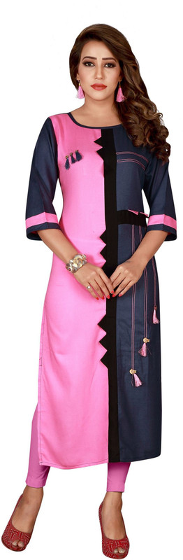 creative creation Casual Solid Women Kurti(Pink, Grey)