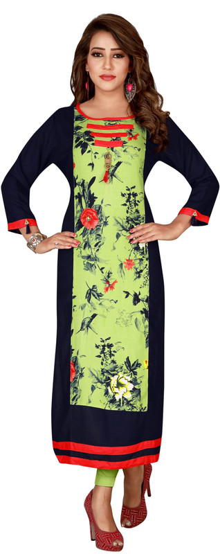 creative creation Casual Solid Women Kurti(Green, Black)