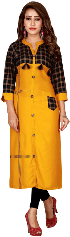 creative creation Casual Solid Women Kurti(Yellow)