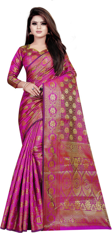 hinayat fashion Paisley Banarasi Cotton Silk Saree(Pink)