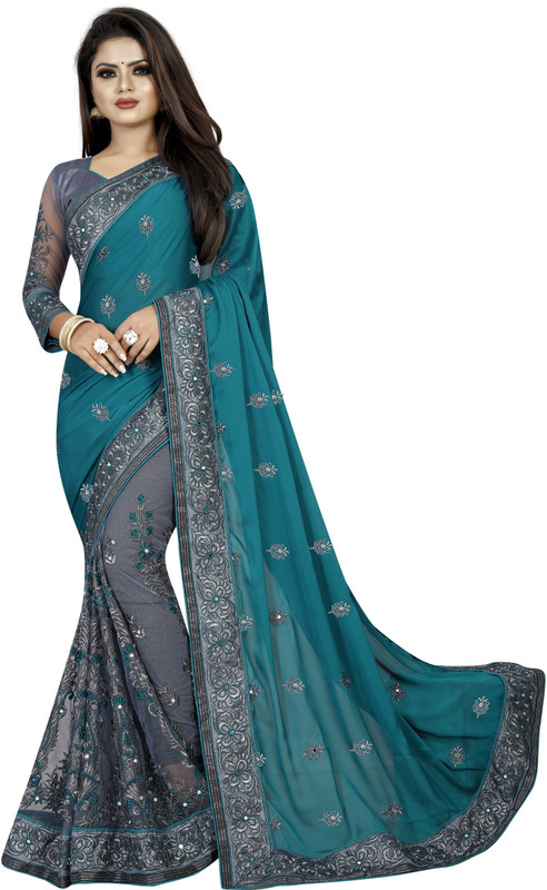 b bella creation Embroidered Bollywood Georgette, Net Saree(Multicolor)