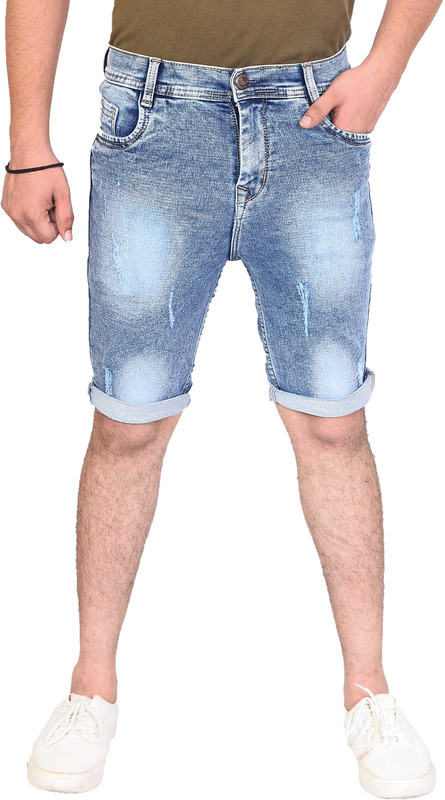 styzon Washed Men Denim Light Blue Denim Shorts