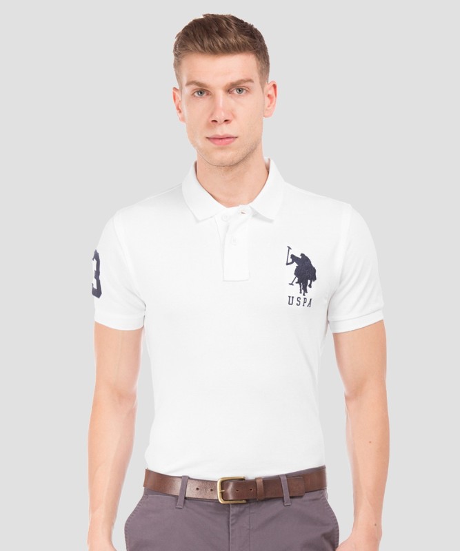 U.S.POLO ASSN Solid Men Polo Neck White T-Shirt