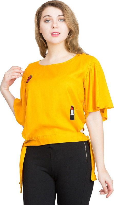 clothvilla Casual Bell Sleeve Solid Women Yellow Top