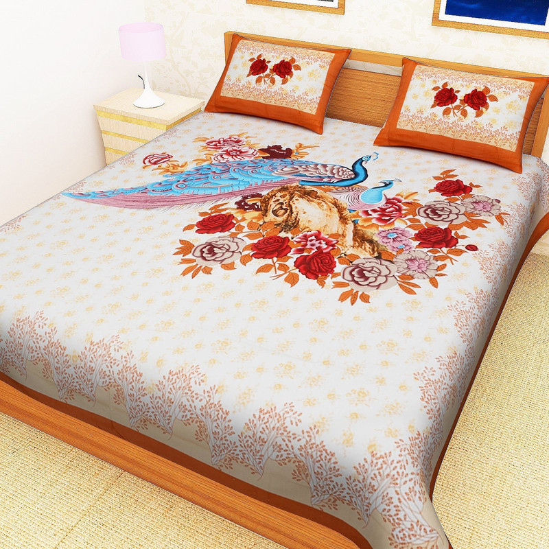 sapphirelanes 240 TC Cotton Double King Floral Bedsheet(Pack of 1, Pink, Mult color, Off-white Base)