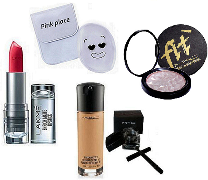 pink palace silicon puff & matchmaster foundation,fit me illuminator,Fluidline(5 Items in the set)