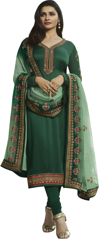 happy design Heavy Georgette Embroidered Kurta & Churidar Material(Semi Stitched)