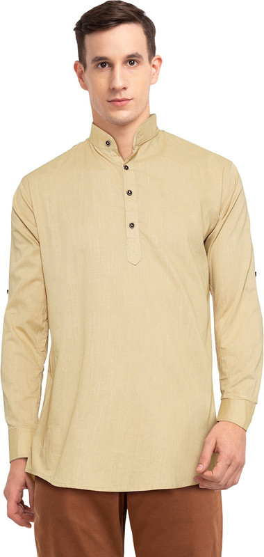 pearl ocean Men Self Design Straight Kurta(Beige)