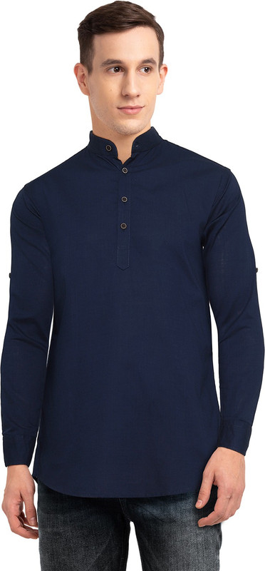 pearl ocean Men Solid Straight Kurta(Blue)