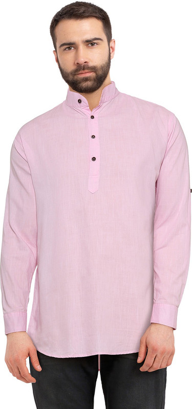 pearl ocean Men Solid Straight Kurta(Pink)