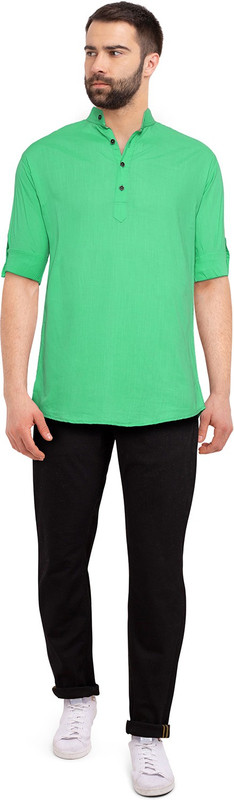 pearl ocean Men Solid Straight Kurta(Light Green)