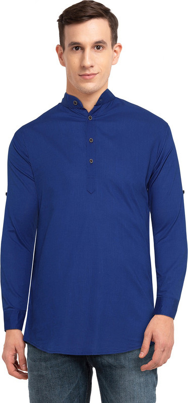 pearl ocean Men Solid Straight Kurta(Blue)