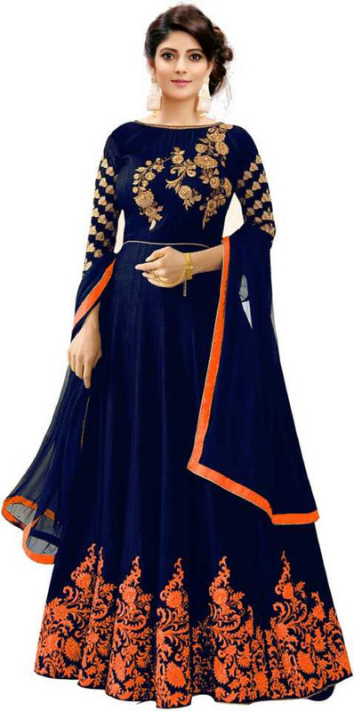 jahal fashion Art Silk Embroidered Gown/Anarkali Kurta & Bottom Material(Semi Stitched)