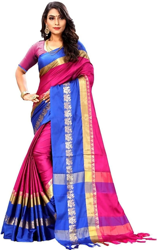 vedvastlay Woven Kanjivaram Cotton Silk Saree(Multicolor)