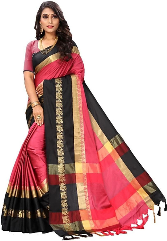 vedvastlay Woven Kanjivaram Cotton Silk Saree(Multicolor)