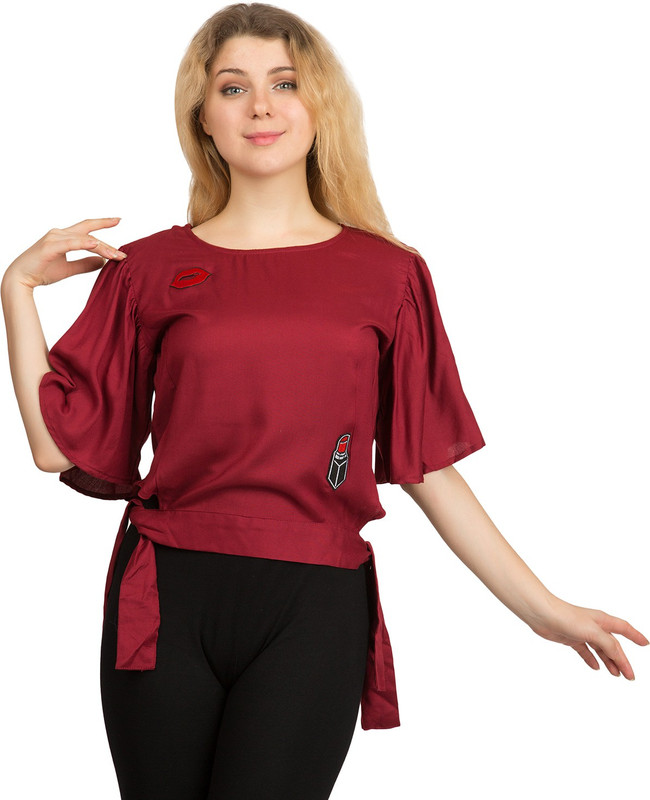 clothvilla Casual Half Sleeve Solid Women Maroon Top