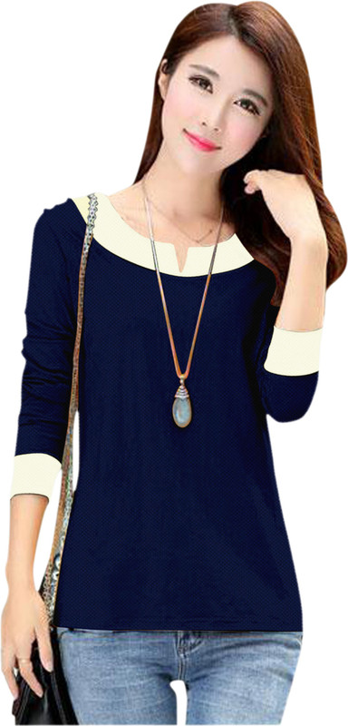 khyati Party Full Sleeve Solid Women Blue Top
