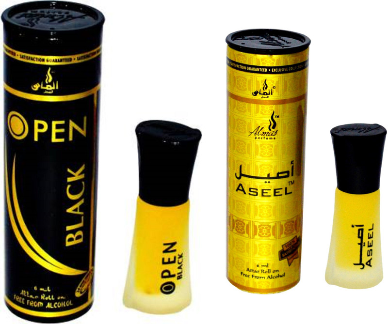 Almas OPEN BLACK and ASEEL UAE fascinating fragrance pocket ( PACK OF 2 ) Floral Attar(Floral)