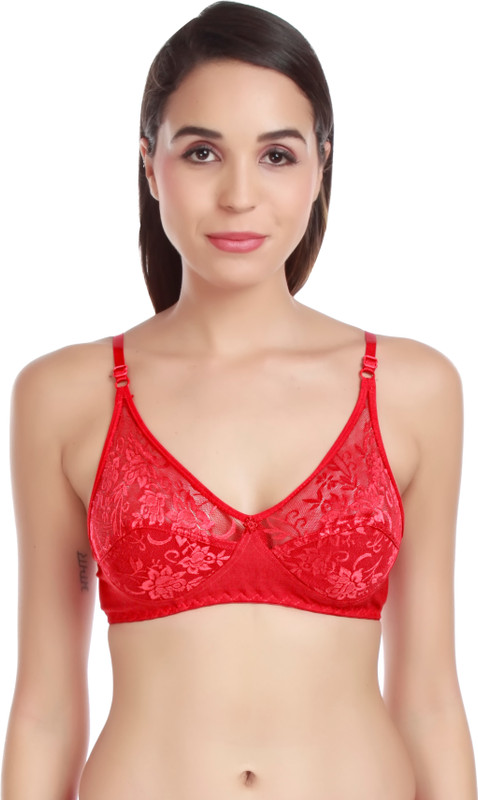 indiandeal Power Net Women, Girls Cage Bra Heavily Padded Bra(Red)