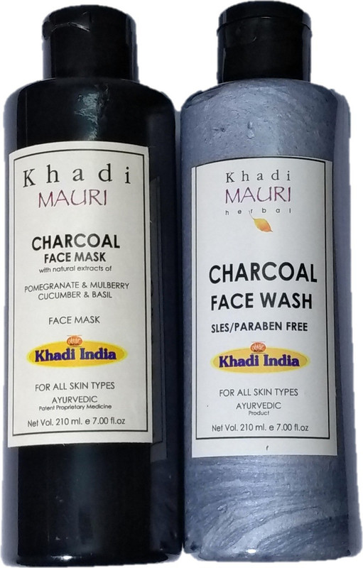 khadi mauri Charcoal face wash 210ml Combo with Charcoal Face Peel off mask(2 Items in the set)