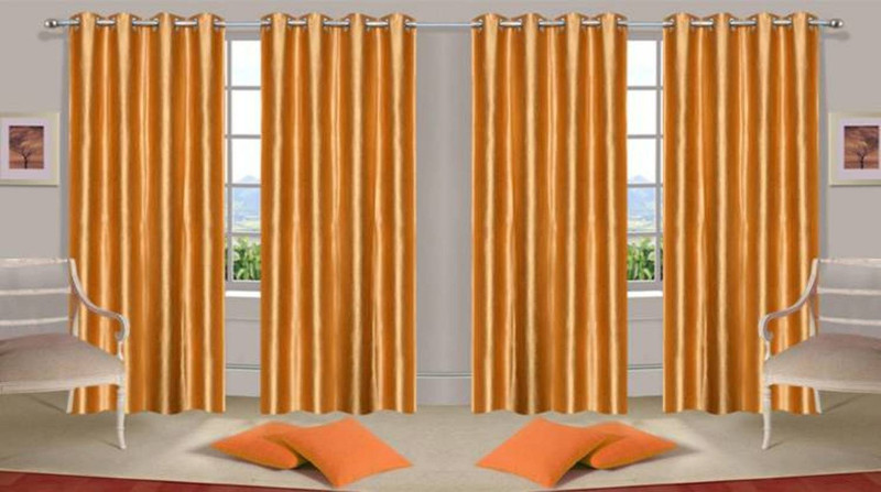 goodluck textile 153 cm (5 ft) Polyester Window Curtain (Pack Of 4)(Solid, GOLDEN)