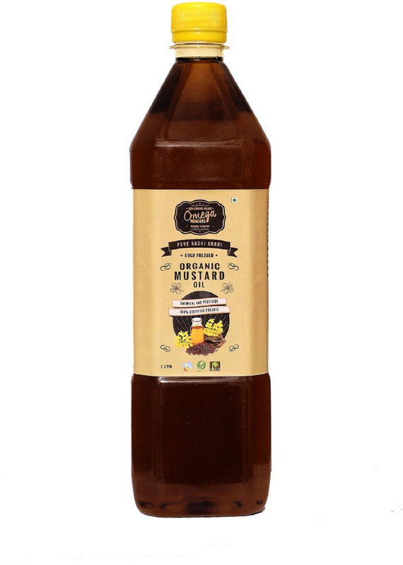omega mongers Organic Cold Pressed Mustard Oil 1 Ltr Mustard Oil Plastic Bottle(1 L)