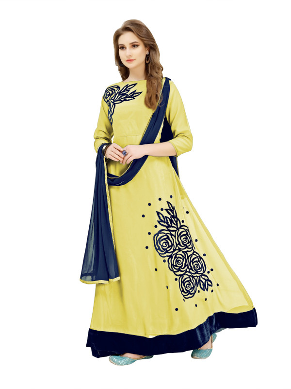 krisha print Georgette Printed Gown/Anarkali Kurta & Bottom Material(Semi Stitched)
