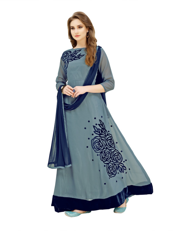 krisha print Georgette Self Design Gown/Anarkali Kurta & Bottom Material(Semi Stitched)